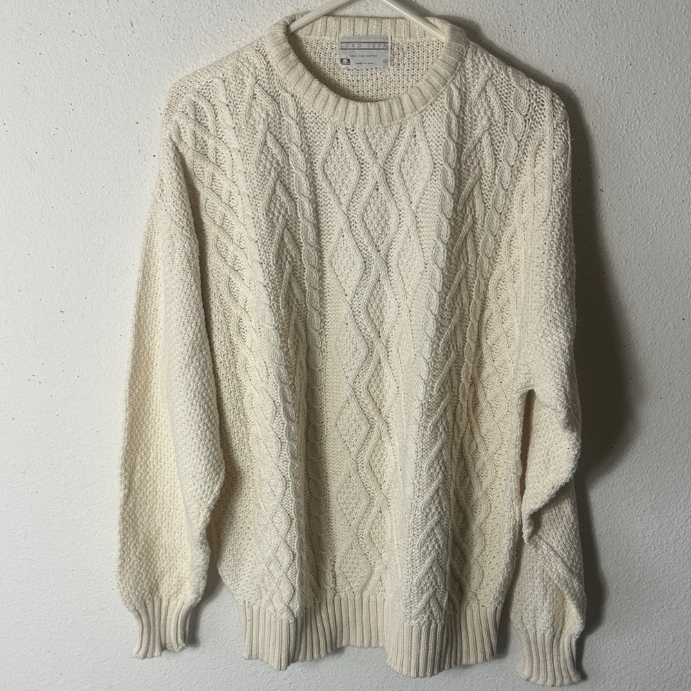 Vintage Lord Jeff Mens XL Ivory Knit Nordic Fisherman Style Sweater USA